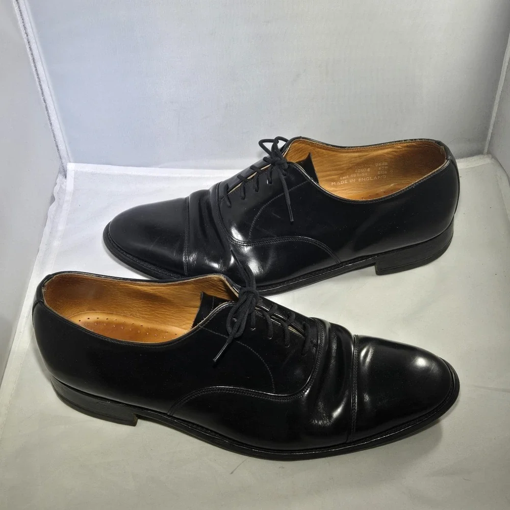 Loake Brothers English Oxford Brogue Shoes Mens Size 9 UK Cap Toe Black Leather